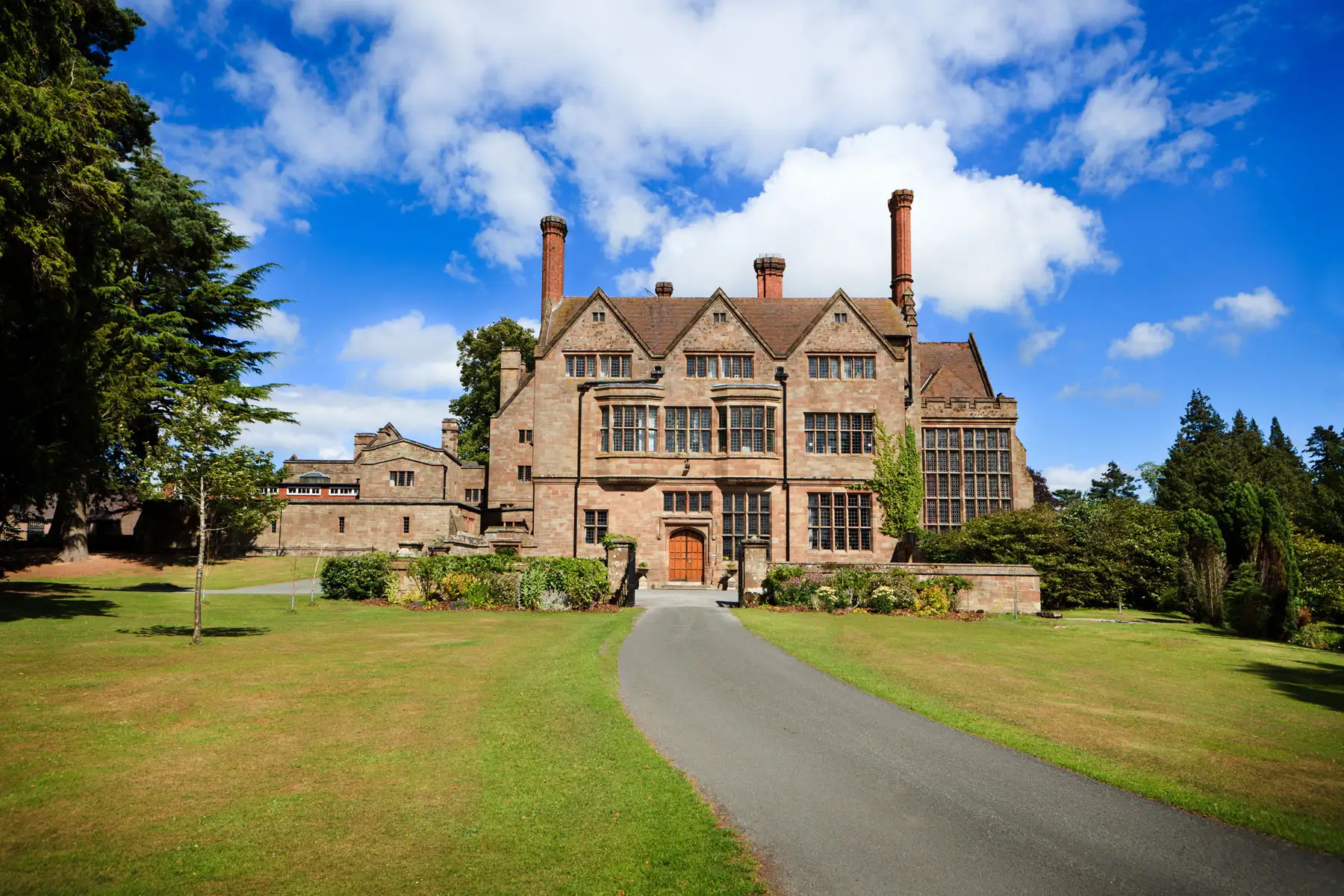 Adcote Hall country house and driveway view