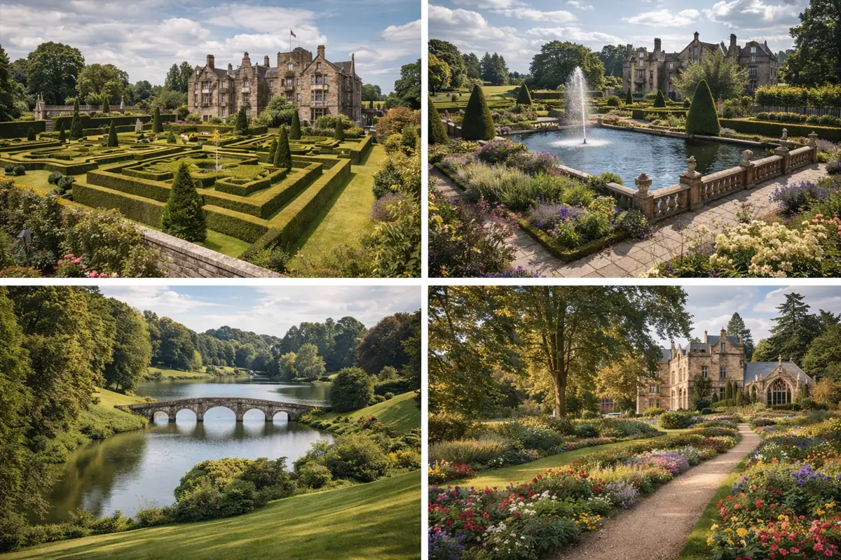 Historic country estate gardens and landscapes collage