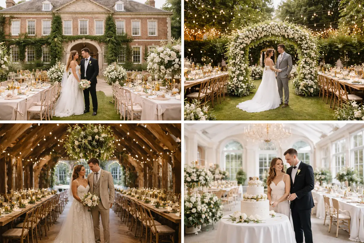 Wedding styles at elegant country house venues collage