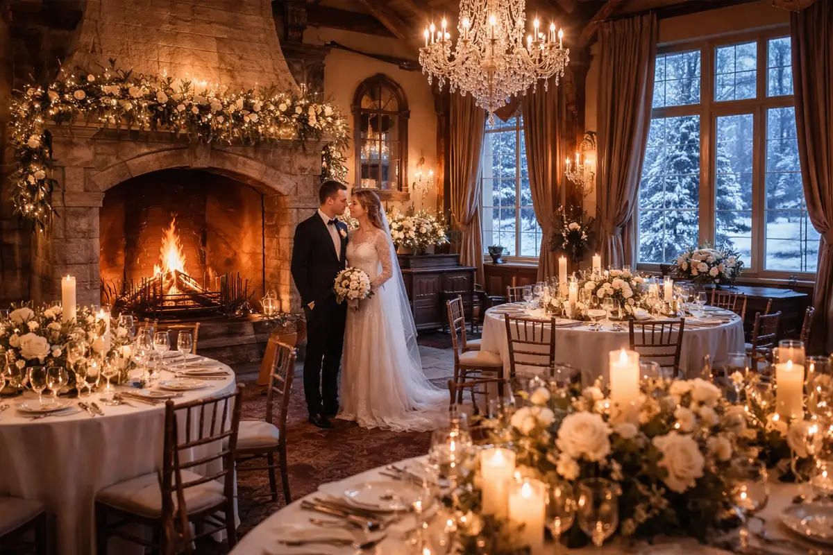 Winter wedding in country estate interior