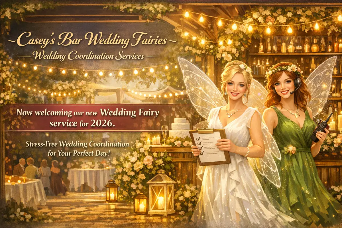 Casey’s Bar Wedding Fairies coordinating a wedding celebration banner