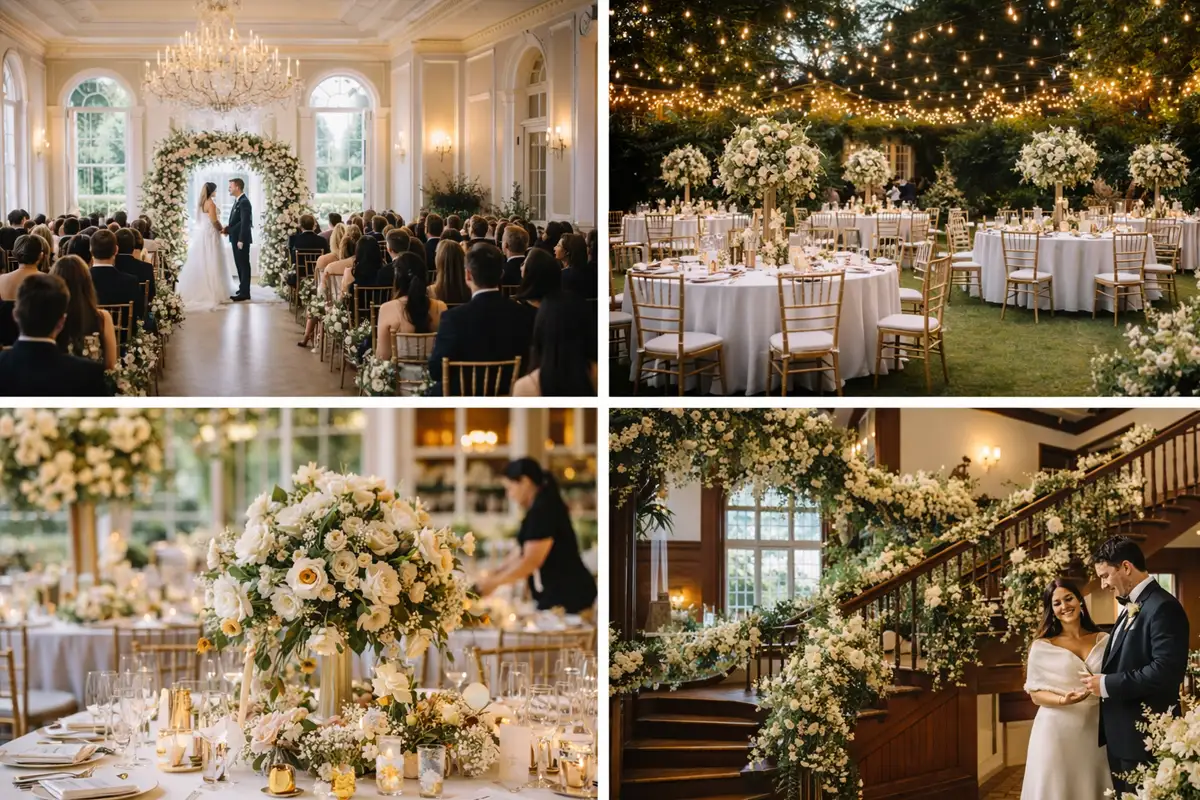Wedding venue styling and floral installations at Adcote Hall