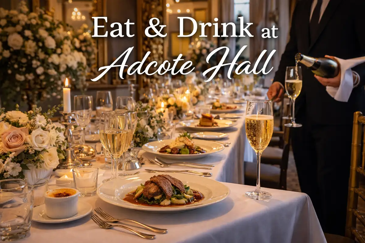 Wedding dining setup at Adcote Hall reception hall