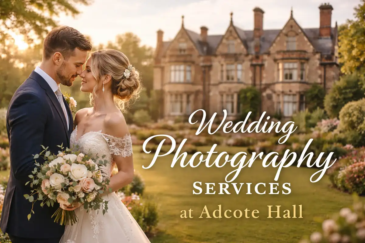 Wedding photography session at Adcote Hall with bride and groom in the gardens